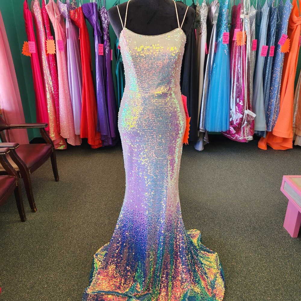 Nina Canacci 1536 Size 4 Champagne/Blue Ombre Sequin Prom Dress Evening Gown